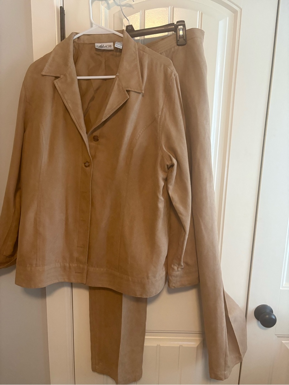 Ellen Tracy Taupe Suede Blazer and Pants Set